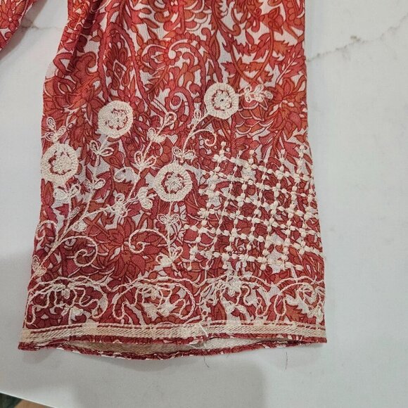 Chico's Tan & White Floral Boho Embroidered Rayon Blouse Top Size 2, Large - Picture 4 of 8